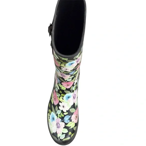 Blue Mountain Black Rain Boots with multi colored flower print  US 9 - Picture 3 of 7
